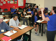 Karen Fremont directs a group rehearsal. (By: Nori Kamada Simpson)